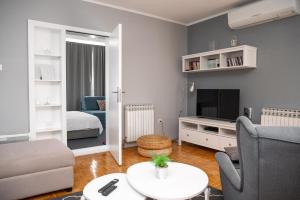 a living room with a couch and a tv at Villa Elder ZadarVillas in Donji Lepuri
