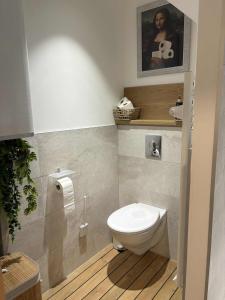 a bathroom with a toilet and a sink at Le Troyes Coeur in Troyes