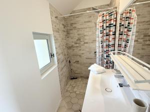 a bathroom with a sink and a shower at Le Sablon Blanc - 6pers - Rêve au Mans in Sargé Les Le Mans  +15 photos