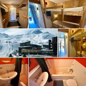 a collage of photos of a bathroom and a room at Douceur Alpine - Arc 2000 - Ski IN OUT - Conciergerie du Varet in Bourg-Saint-Maurice