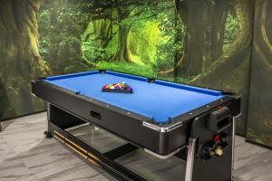a pool table in front of a mural at Apartment Cocosinella in Surčin