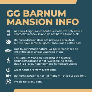 a poster describing the cg barnum manion line at Historic GG Barnum Mansion by Heirloom Boutique Collection in Duluth