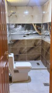 a bathroom with a toilet in a room at Wadi Rum Nebula, Calm Atmosphere in Wadi Rum