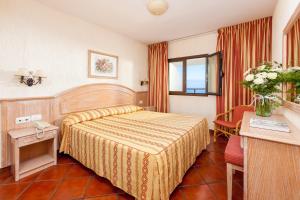 a hotel room with a bed and a window at Apartamentos Masaru in Puerto de la Cruz