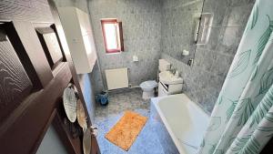 a small bathroom with a toilet and a sink at Vila Natalie in Buşteni +38 photos