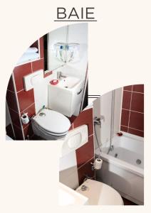 a bathroom with a toilet and a sink and a tub at Casa M&R in Bucharest