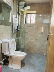 a bathroom with a toilet and a shower at Padelia Hotels Ltd in Nsukka +11 photos