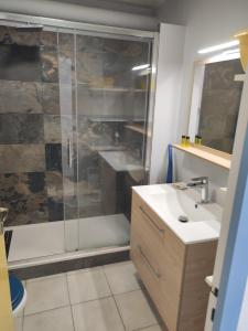 a bathroom with a shower and a sink at L'océan, les pins et vous in Lacanau