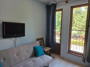 a living room with a couch and a television at Villa Maxim in Varna City
