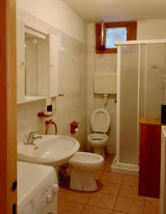a bathroom with a white sink and a toilet at Chalet Bellavista in Chiesa in Valmalenco