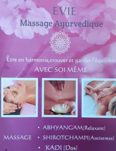Eine Collage mit Bildern einer Frau, die eine Massage erhält. in der Unterkunft Studio les pieds dans l'eau belle vue mer in Le Gosier + 12 Fotos