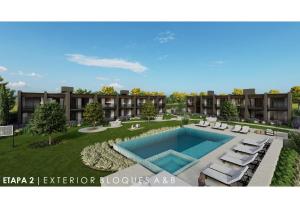 an artist rendering of the exterior of an apartment building with a swimming pool at Vistalba Hotel Aparts & Suites in Ciudad Lujan de Cuyo