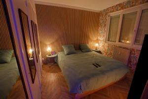 a bedroom with a large bed in a room at La détente in Lons-le-Saunier