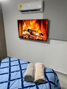 Ένα ή περισσότερα κρεβάτια σε δωμάτιο στο New modern apartment