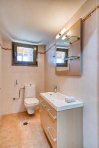 een badkamer met een toilet, een wastafel en een spiegel bij Finca Nafplio Hills, spectacular sea view in Nafplio