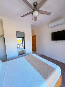 a bedroom with a bed and a flat screen tv at Curacion Beach Resort in Brick Bay +8 photos