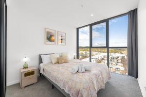 a bedroom with a bed and a large window at Stylish Woden 2BR, Near Hospital, CIT, Westfield in Phillip +26 photos