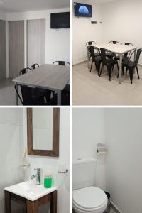 エル・カラファテにあるDon Alberto Departamento 2のテーブル、トイレ、バスルームの4つの異なる写真