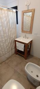 une salle de bain avec un lavabo, des toilettes et un miroir dans l'établissement Departamento 25 de mayo Buenos Aires, à Veinticinco de Mayo