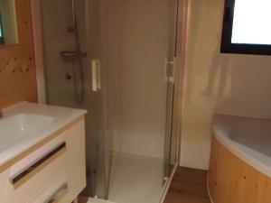 a bathroom with a shower and a sink at Grand chalet moderne pour 14 pers à Super Besse - FR-1-814-150 in Super Besse