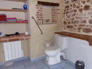 bagno con servizi igienici e parete in pietra di Gîte rural confortable avec terrasse, proche de Roanne - FR-1-496-376 a Vendranges Altre 17 foto