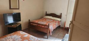 Kleines Zimmer mit 2 Betten und einem TV in der Unterkunft El Jacalito in Matehuala