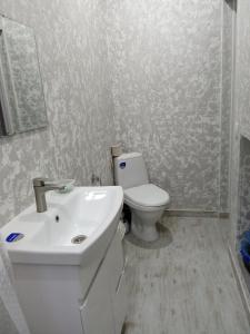 a bathroom with a white sink and a toilet at Ботанічний Сад in Kharkiv