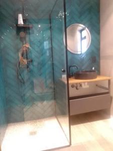 a shower with a glass door in a bathroom at Franschhoek Three Bedroom Cottage On Dirkie Uys in Franschhoek +9 photos