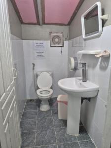 a small bathroom with a toilet and a sink at LPQ Hostel in Luang Prabang +40 photos
