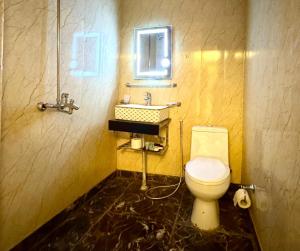 a bathroom with a toilet and a sink at Grand Berkshire Signature Hotel operated by Berkshire Hotels & Resorts UK in Islamabad +37 photos
