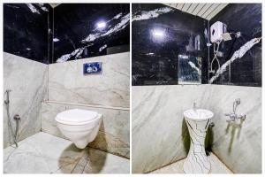 two pictures of a bathroom with a toilet and a sink at OYO 83814 Hotel Yash Residency in Ulhāsnagar