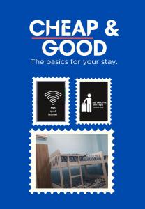 a sign that says cheap and good the basics for your stay at Cheap & Good by Topo in Tirana