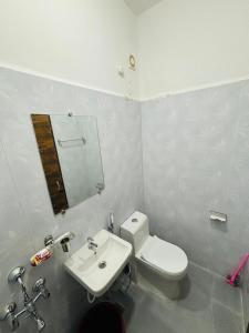 Un baño con un inodoro blanco y un lavabo. en Studio Peaceful Path R-5 by Mukund Sadan Arambol, en Arambol