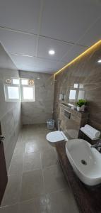 a bathroom with a sink and a toilet at Broadway Inn in Mysore