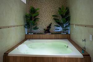a bath tub in a bathroom with two plants at Hotel Itaoka (Adults Only) in Rio de Janeiro