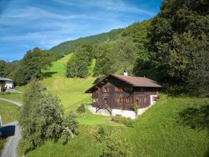 巴托洛梅贝格Chalet Alte Mühle的路边草山上的木屋