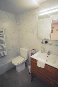 a bathroom with a toilet and a sink and a mirror at Le Petit Gite du Roy in Courlay +52 photos