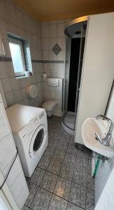 a bathroom with a washing machine and a sink at Appartments Feldkirchen in Feldkirchen in Kärnten +22 photos