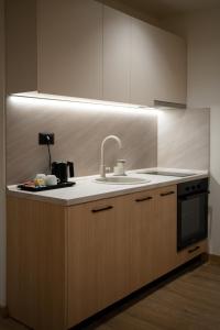 a kitchen with a sink and a stove at Soho Suites Skopje City Centre - Luxury Apartments in Skopje +36 photos
