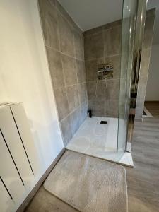 a bathroom with a shower with a glass door at Studio in Le Fief-Sauvin