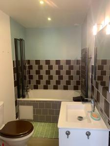a bathroom with a toilet and a sink and a tub at Charmante maison à 10 mn d'Angers in Corné +45 photos