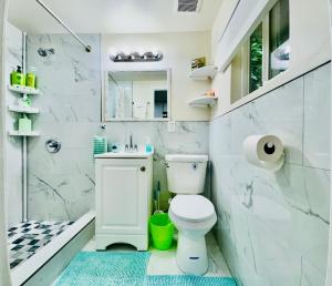 ein Badezimmer mit Toilette und Waschbecken in der Unterkunft Cozy 1 Bedroom Mini Apartment 10 Mins to SeaTac Airport in Seattle + 42 Fotos