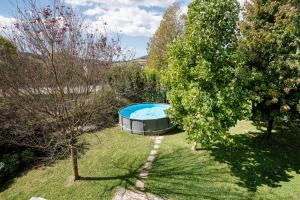 una piscina en medio de un patio con árboles en Villetta Relax, en Ruviano