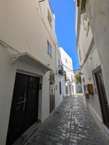 タリファにあるCasa Los Guzmanesの建物内の黒い扉のある路地
