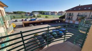 an overhead view of a parking lot from a balcony at Apartmán Nový Svět in Třeboň II