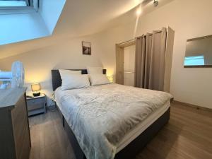 a bedroom with a large bed in a room at Résidence des Fleurs in Cabourg