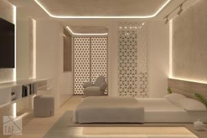 雅典τηισησωβ的带床和窗户的客厅