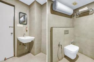 two pictures of a bathroom with a sink and a toilet at Townhouse Mumfordganj in Prayāg