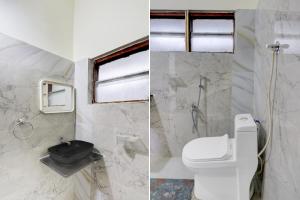 two pictures of a bathroom with a toilet and a shower at Hotel O Khammam Railway Junction Formerly Raghavendra Inn in Khammam