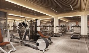 a gym with several treadmills and elliptical machines at Chalet Valdotain in Breuil-Cervinia